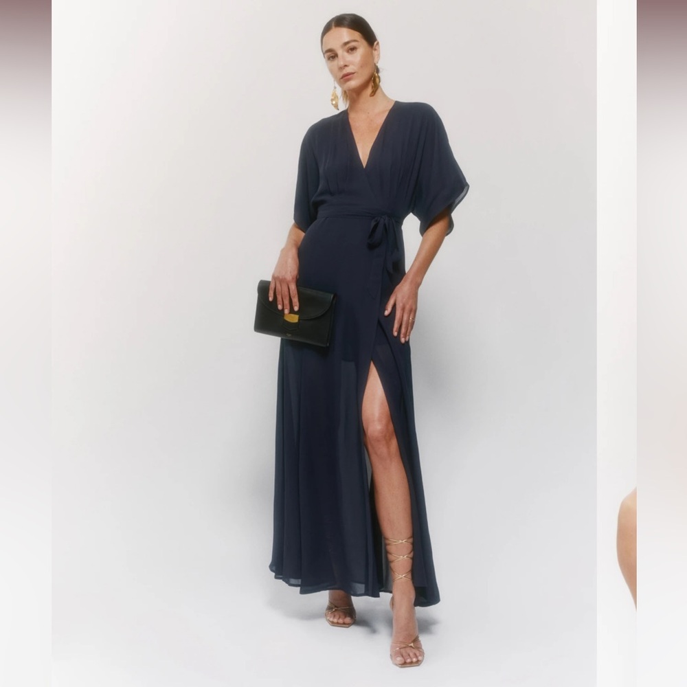 Reformation Winslow Wrap Dress in Navy